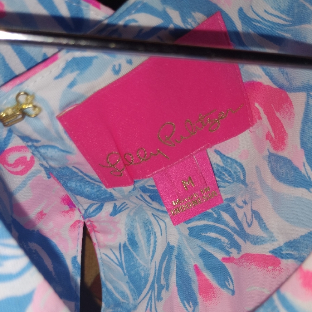 Vintage Lilly Pulitzer Pink and Blue Floral Dress W Skirt Ruffles - Picture 2 of 6